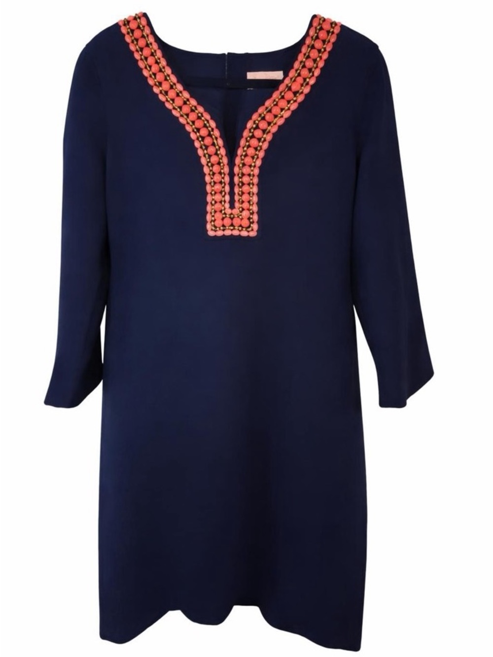 Navy Shift Dress with Coral Beaded V-Neck-Lilly Pulitzer